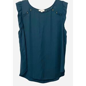LOFT OUTLET CAP SLV RND NECK PULL-OVER TUNIC BLOUSE, WOMENS, L, BLUE